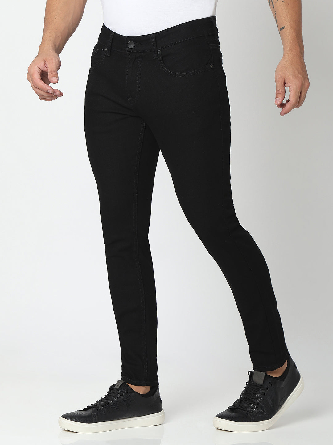 Spykar Black Cotton Slim Fit Tapered Length Jeans For Men (Kano)