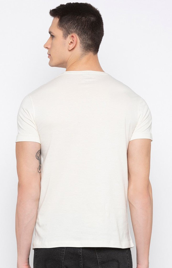 Spykar Men White Cotton Slim Fit Round Neck T-Shirt