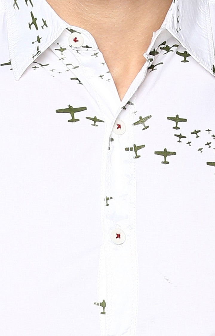 Spykar Men'S White Cotton Printed Casual Shirts