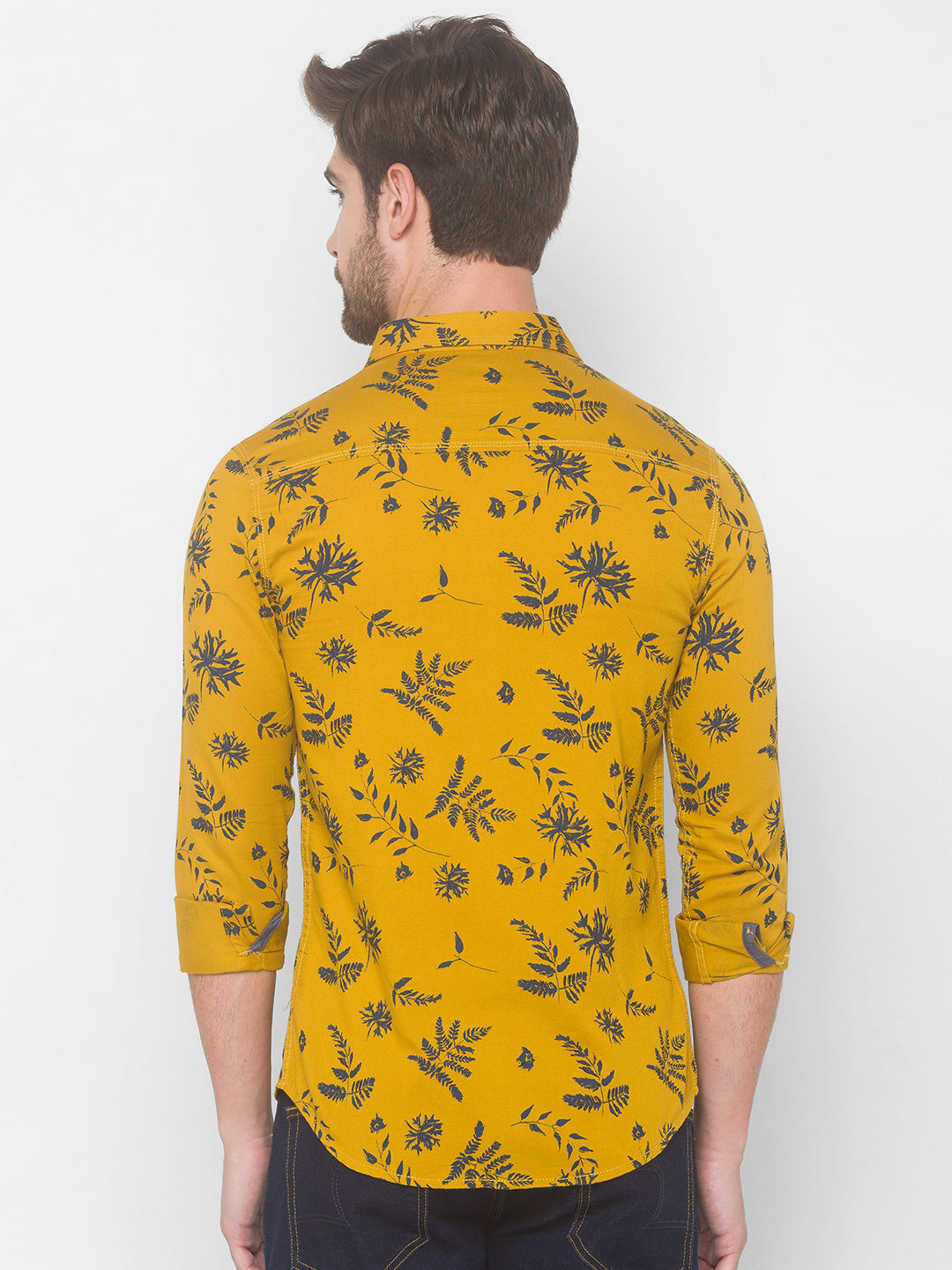 Spykar Men Mustard Yellow Cotton Slim Fit Shirt