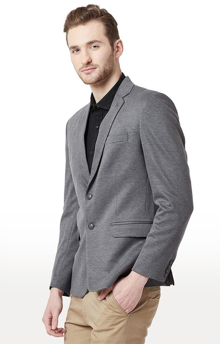 Spykar Grey Cotton Regular Fit Blazer For Men