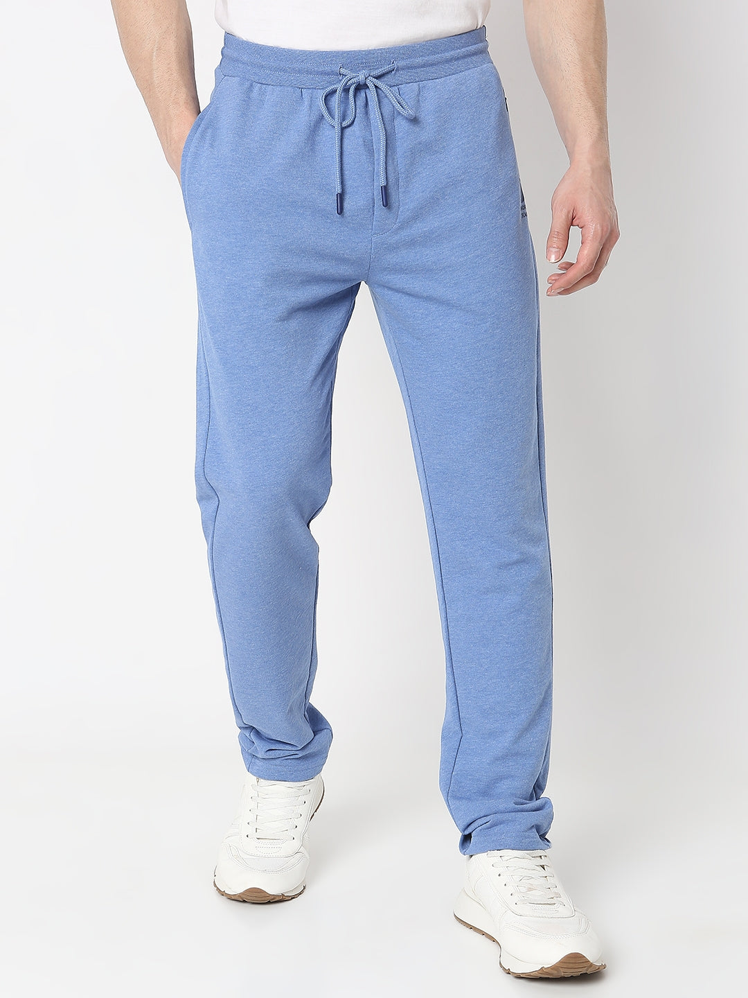 Underjeans by Spykar Men Premium Knitted Blue Melange Pyjama