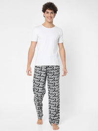 Men Premium Black Cotton Blend Regular Fit Pyjama - Underjeans By Spykar