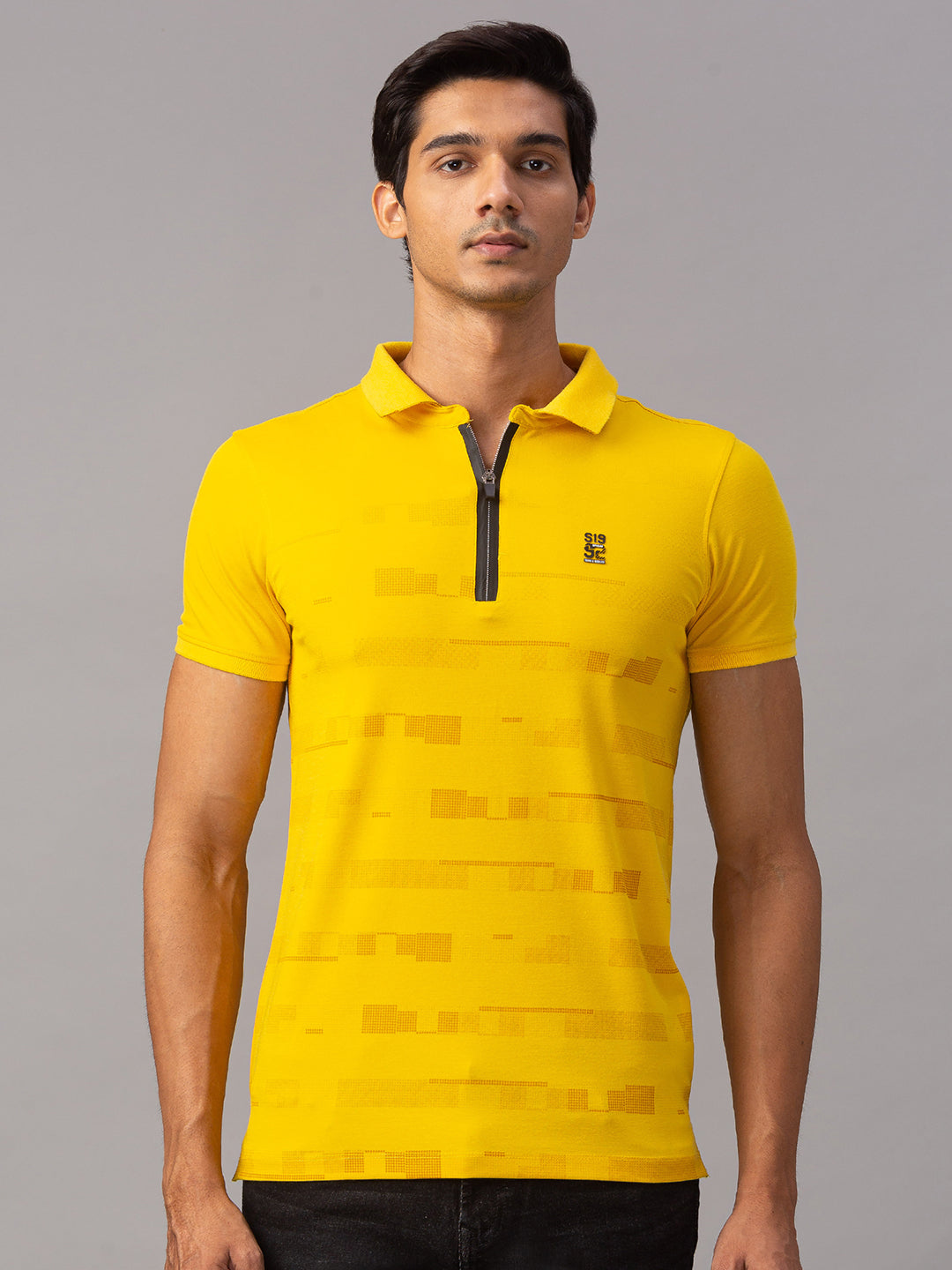 Spykar Men Yellow Cotton Slim Fit Polo T-Shirt