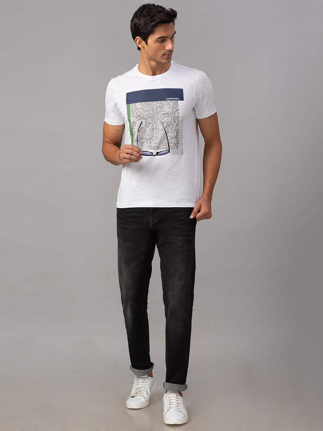 Spykar Men Grey Cotton Slim Fit Round Neck T-Shirt