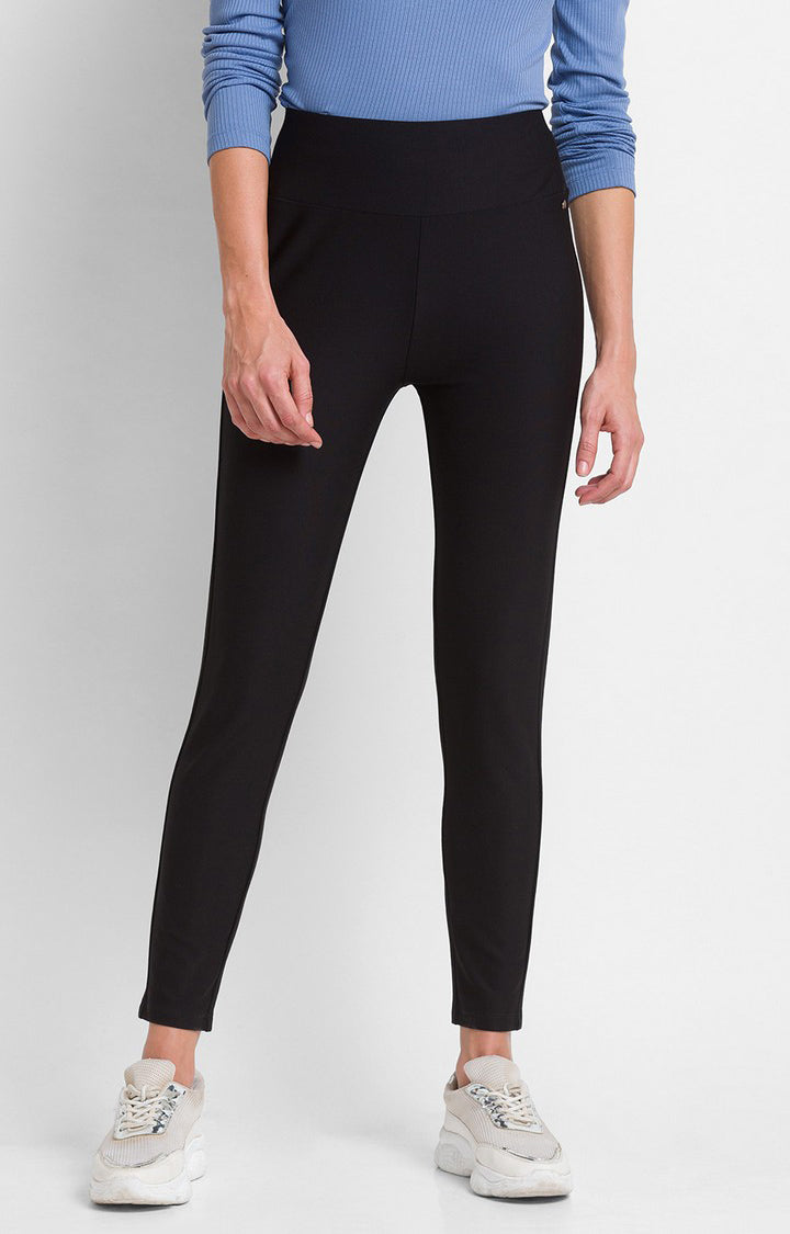 Spykar Black Cotton Regular Fit Trackpants For Women