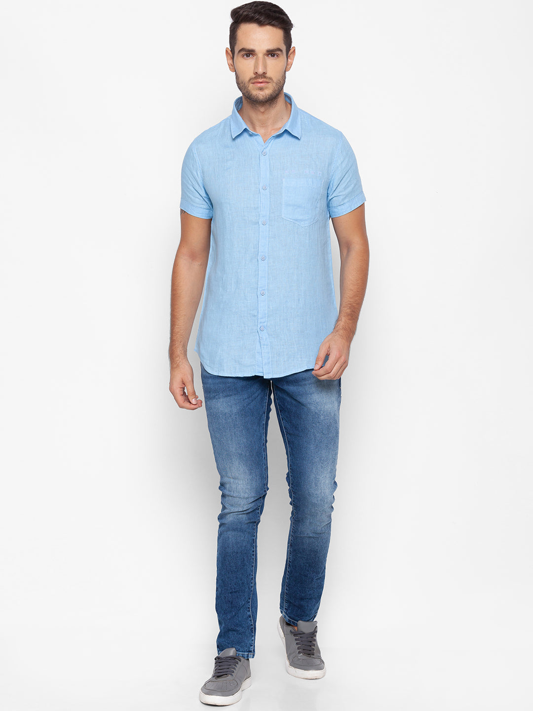 Spykar Slim Fit Blue Cotton Men Shirt