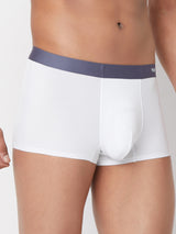 Men White Solid Super Premium Bonded Elastic Trunk- Underjeans By Spykar