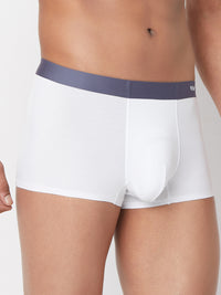Men White Solid Super Premium Bonded Elastic Trunk- Underjeans By Spykar