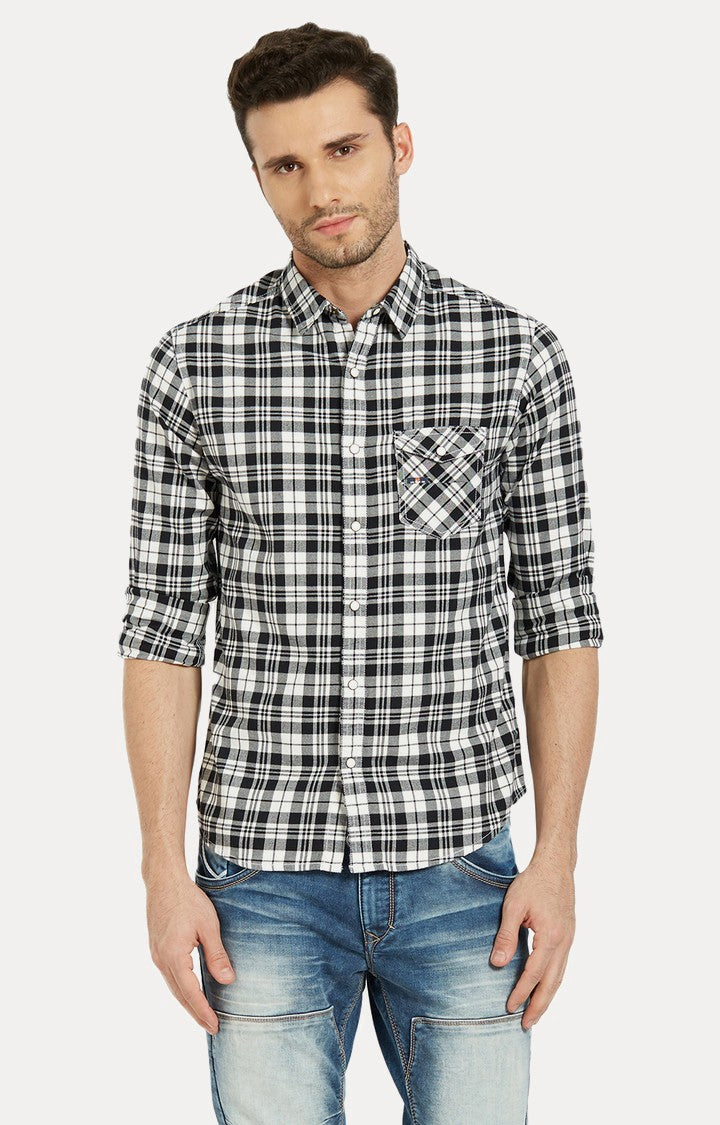 Spykar Men'S Black Cotton Checked Casual Shirts