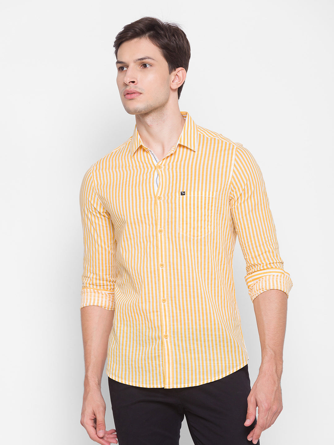 Spykar Slim Fit Yellow Cotton Men Shirt