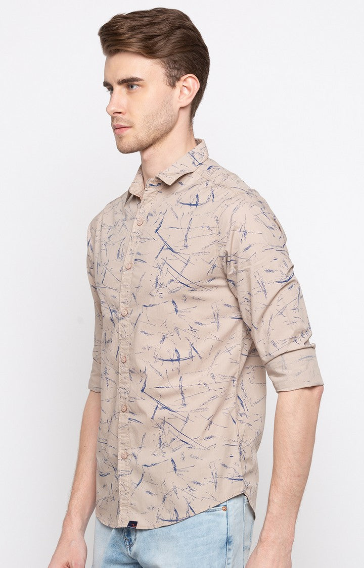 Spykar Men'S Beige Cotton Printed Casual Shirts