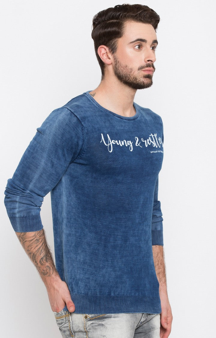 Spykar Blue Solid Slim Fit Men T-Shirts