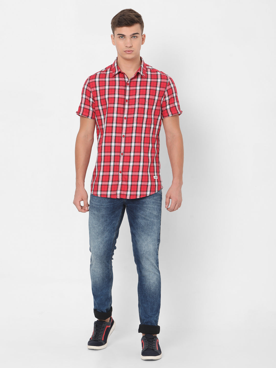 Spykar Slim Fit Men Red Cotton Casual Shirts