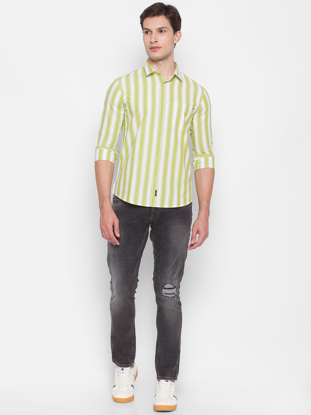 Spykar Slim Fit Yellow Cotton Men Shirt