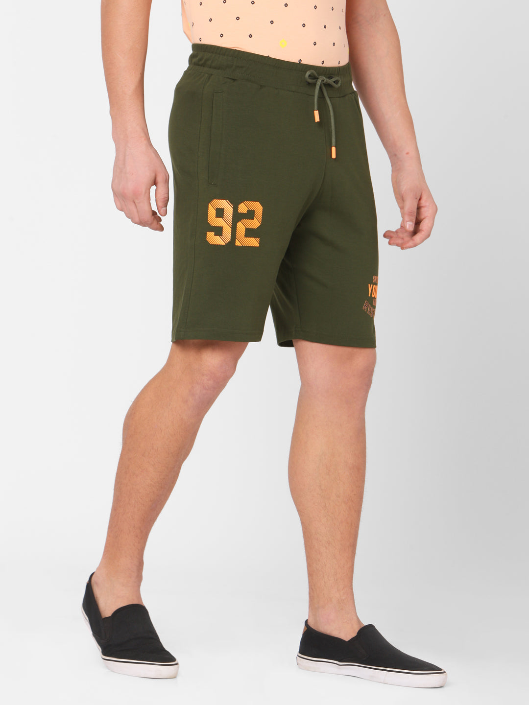 Spykar Men Green Cotton Slim Fit Mid Rise Shorts