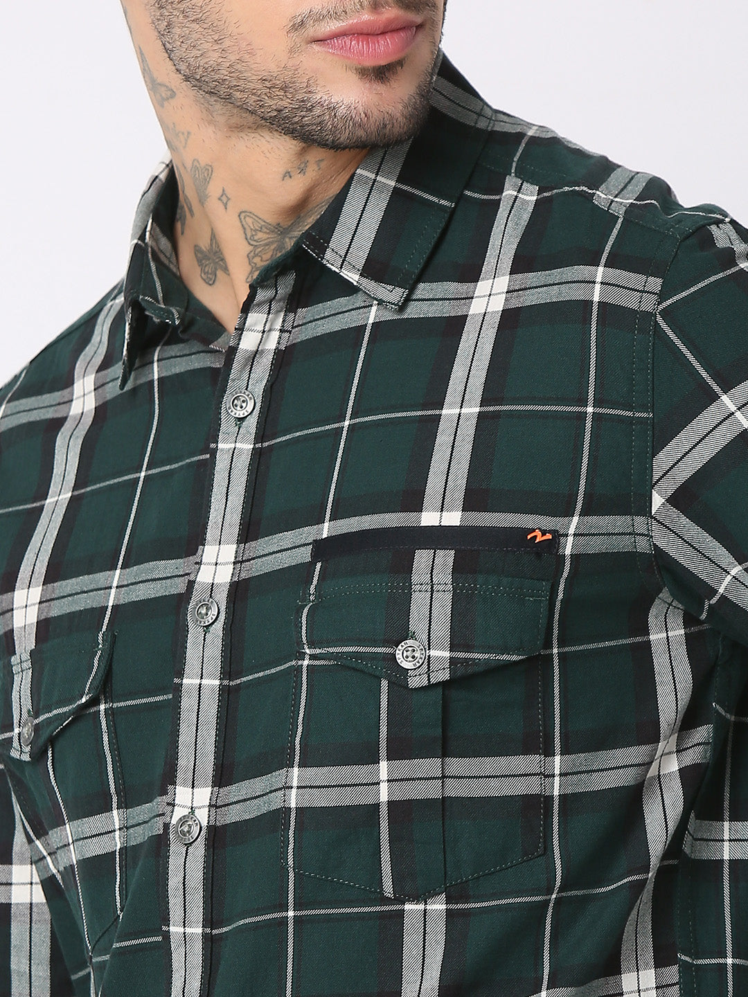 Spykar Men Bottle Green Cotton Regular Fit Checkered Shirts