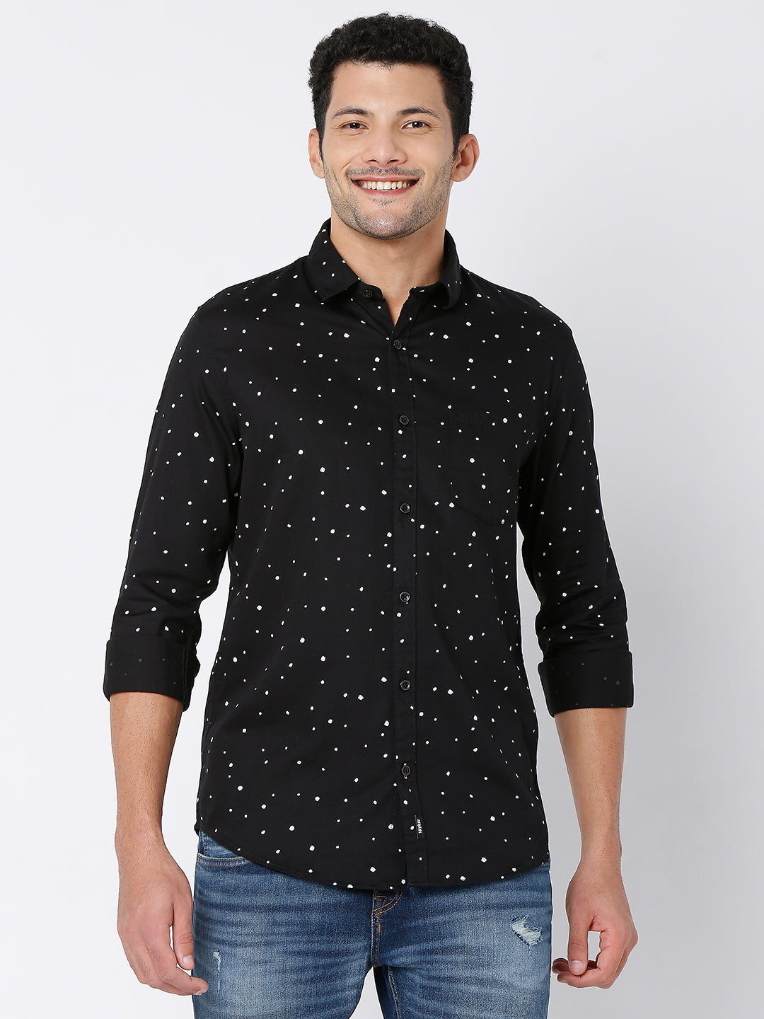 Spykar Men Black Cotton Full Sleeve Printed Shirt