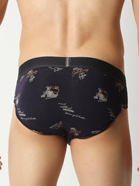 Men Premium Navy Blue Cotton Blend Regular Fit Brief- Underjeans By Spykar
