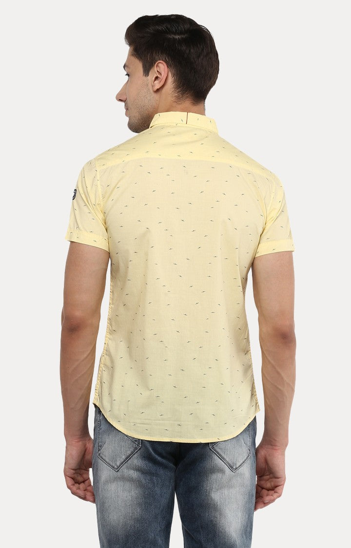 Spykar Men'S Yellow Cotton Printed Casual Shirts