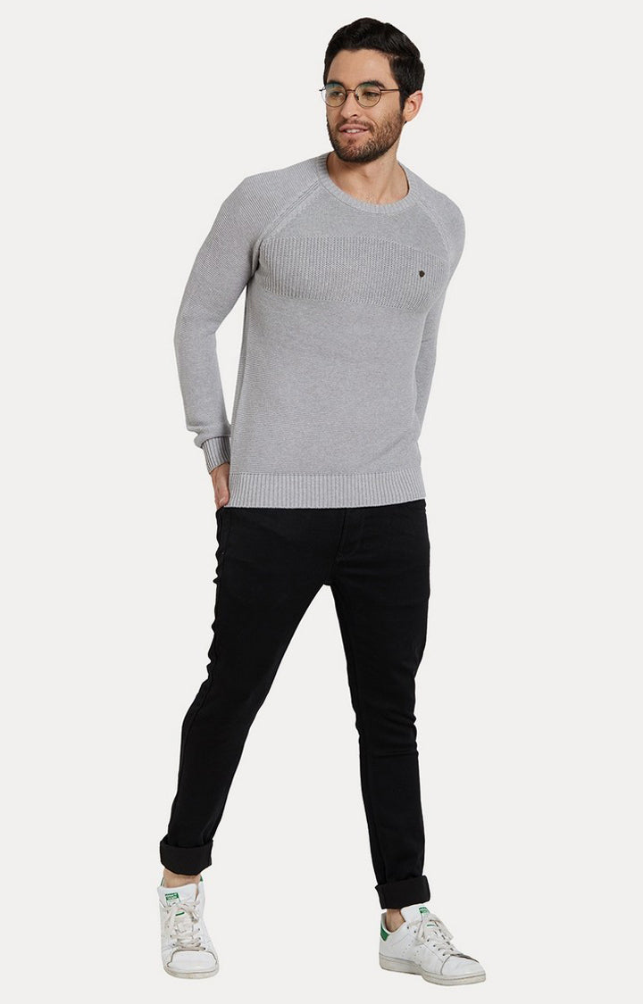 Spykar Grey Solid Slim Fit Sweaters