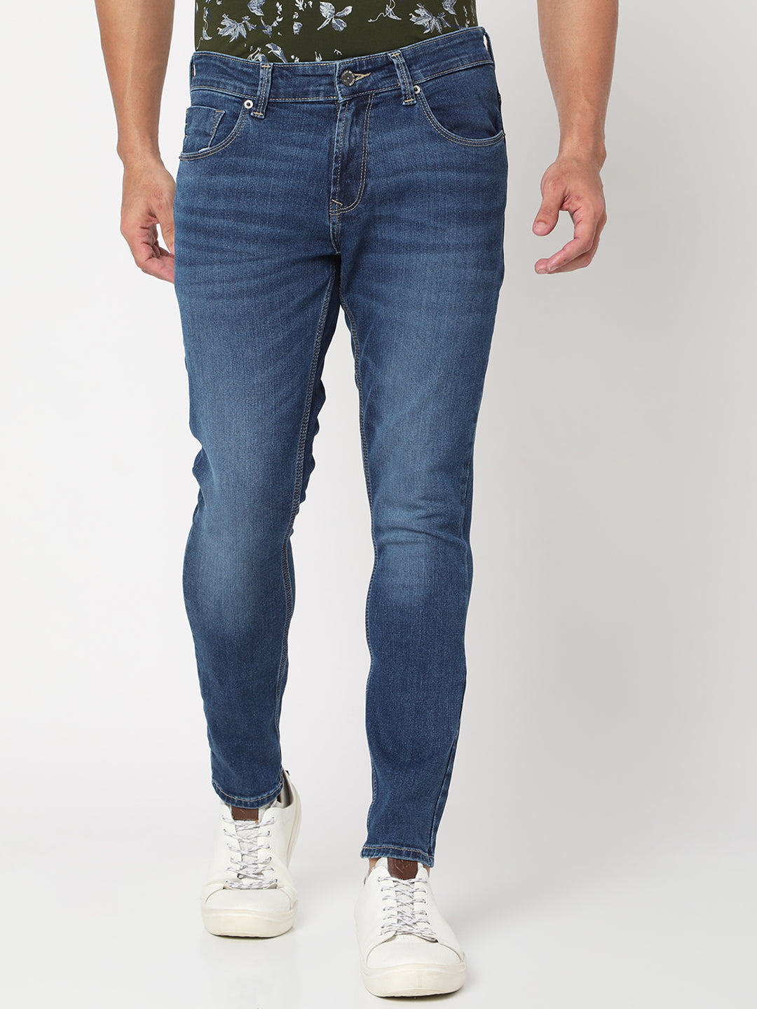 Spykar Men Mid Blue Cotton Slim Fit Tapered Length Jeans (Kano)