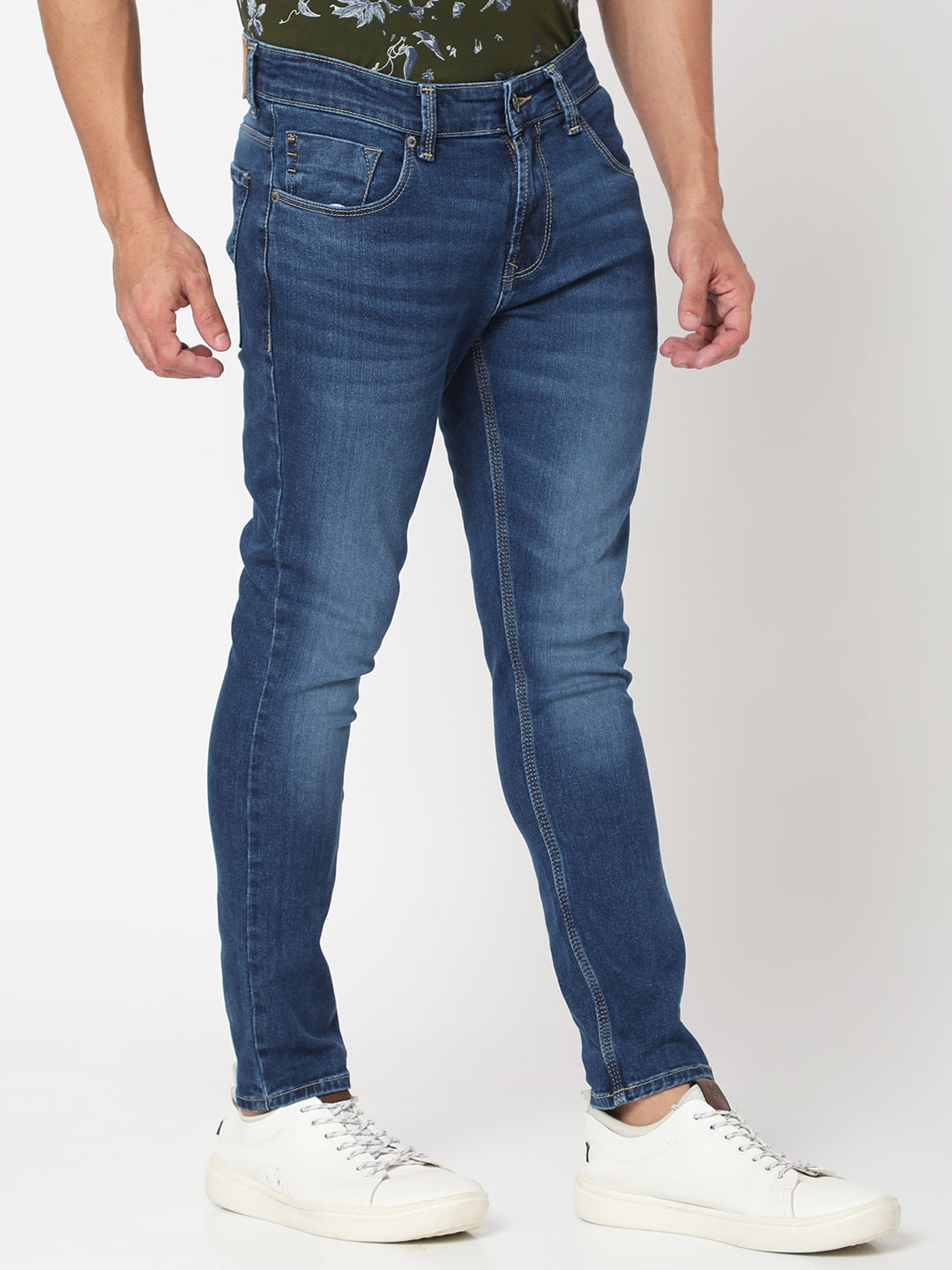 Spykar Men Mid Blue Cotton Slim Fit Tapered Length Jeans (Kano)