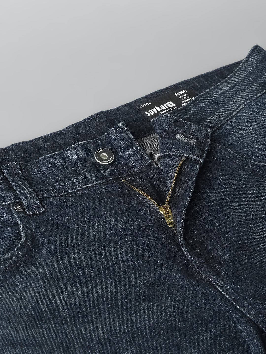 Spykar Limited Edition Dark Blue Slim Fit Narrow Length Low rise Clean Look Premium Stretchable Denim Jeans For Men (Skinny)