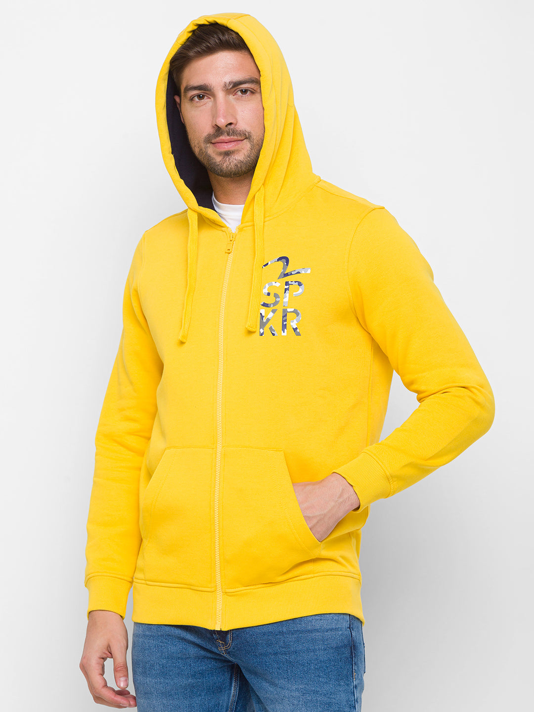 Spykar Yellow Cotton Regular Fit Sweatshirt For Men