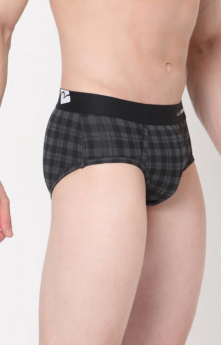 Underjeans By Spykar Men Premium Black Checked Briefs