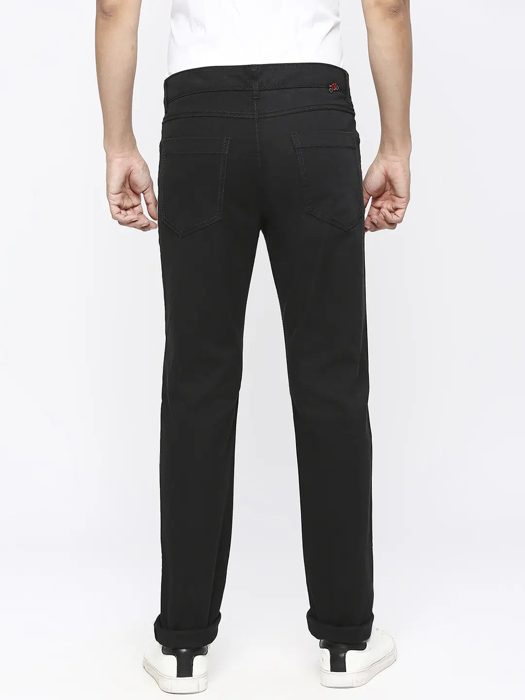 Spykar Men Black Cotton Slim Fit Casual Trousers