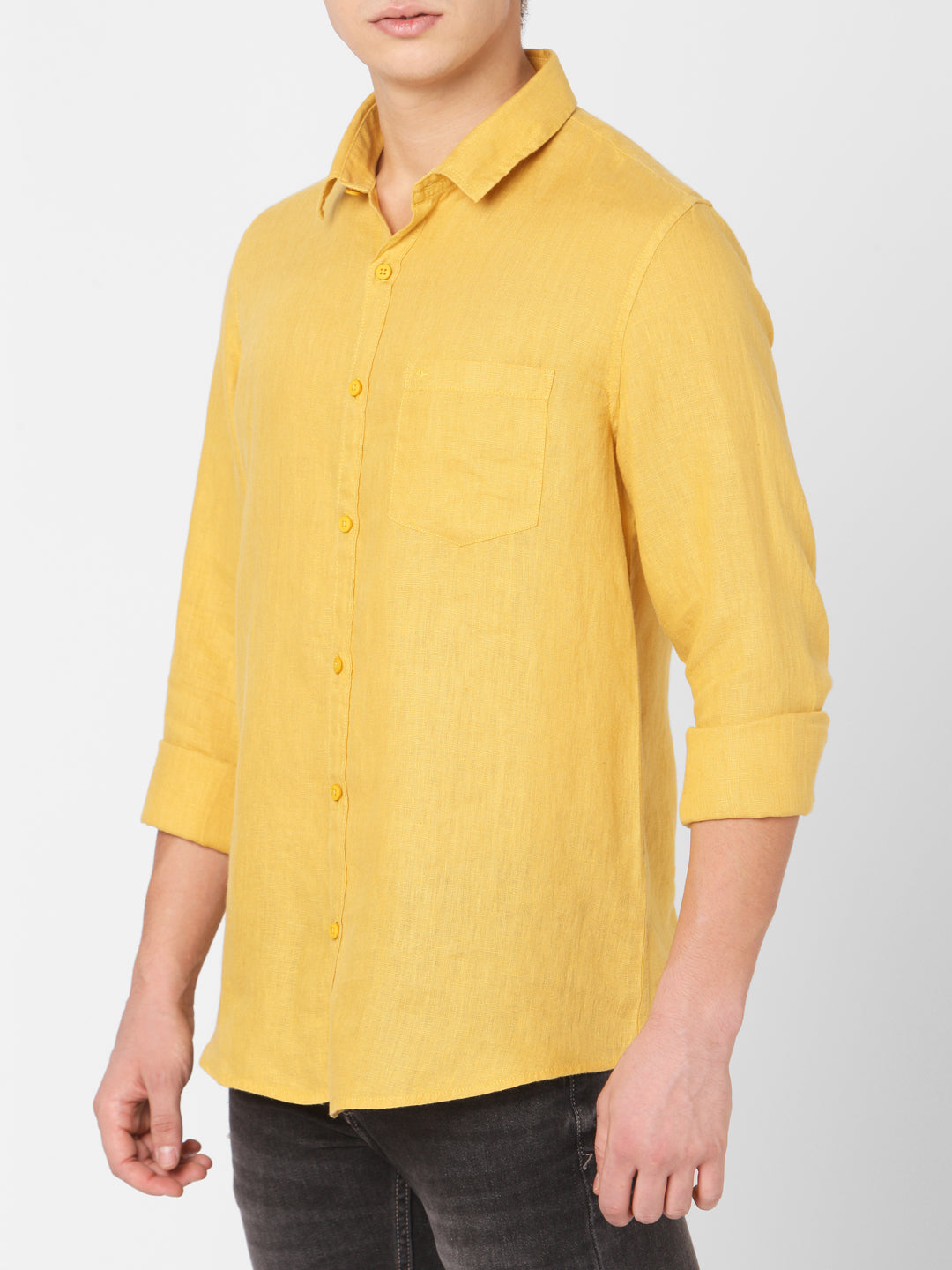 Spykar Men Yellow Cotton Slim Fit Shirts