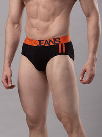 Men Premium Cotton Blend Black-Orange Brief- Underjeans By Spykar