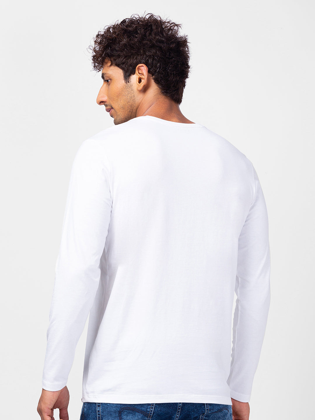 Spykar Men White Cotton Slim Fit Round Neck Plain T-Shirt