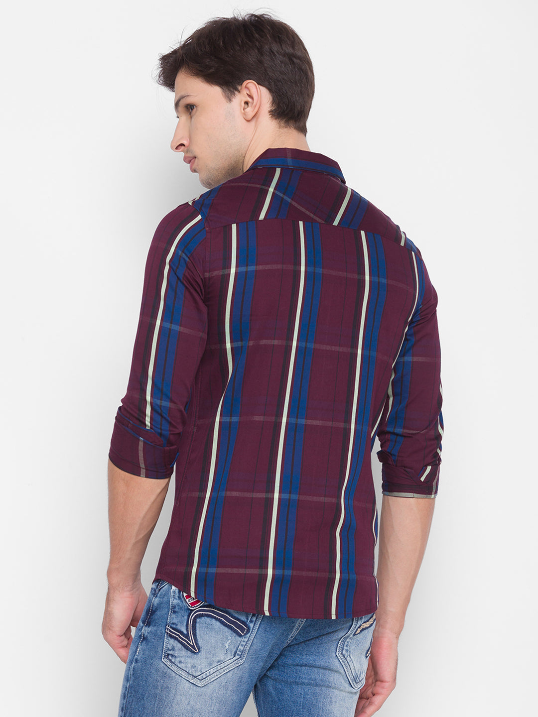 Spykar Slim Fit Red Cotton Men Shirt