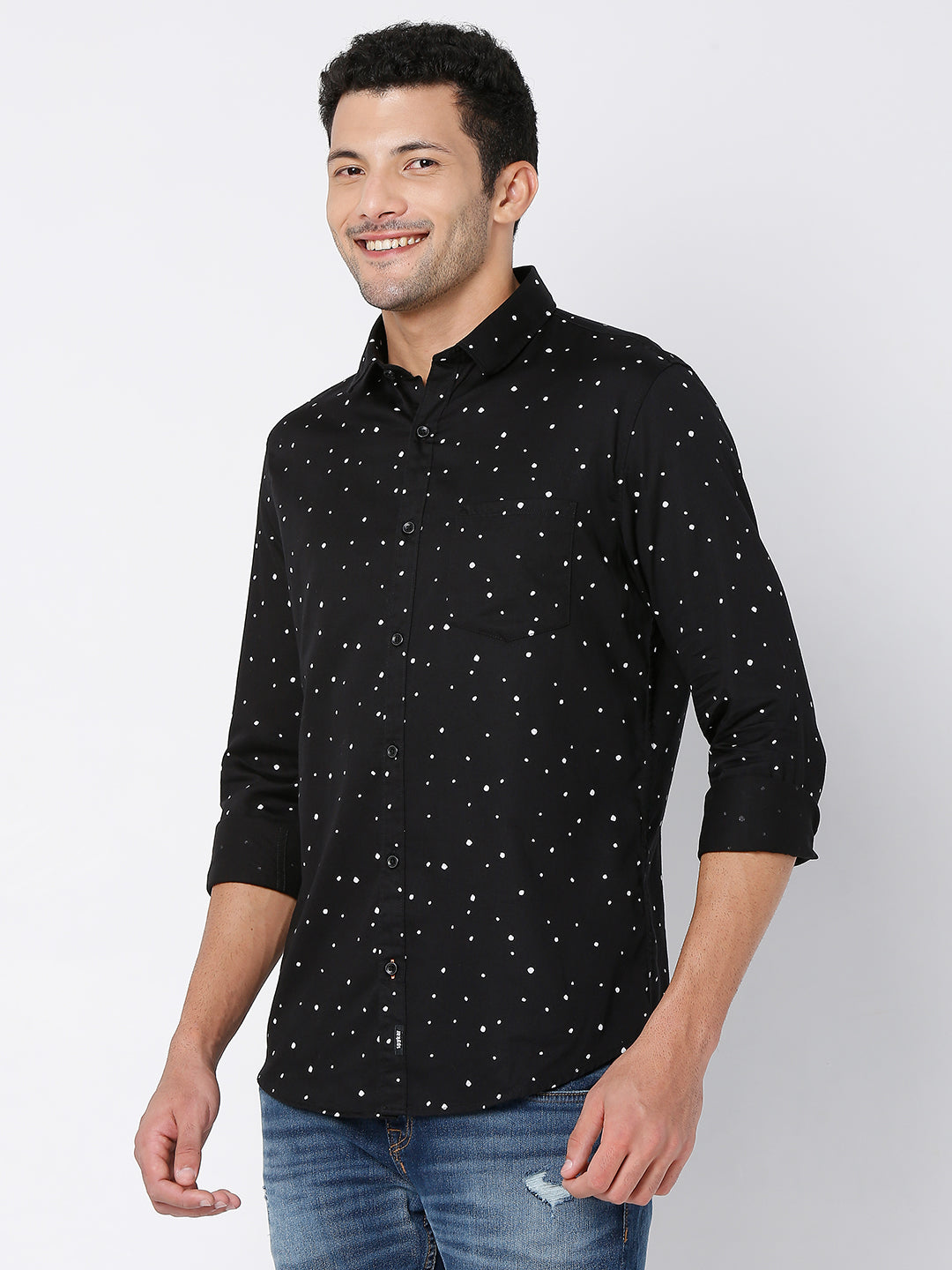 Spykar Men Black Cotton Full Sleeve Printed Shirt