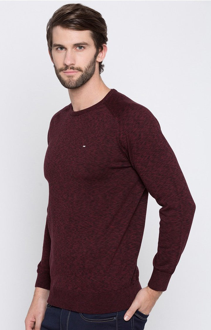 Spykar Maroon Melange Slim Fit Sweaters