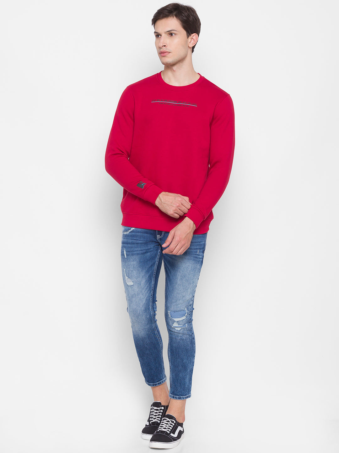 Spykar Red Cotton Sweatshirt For Men