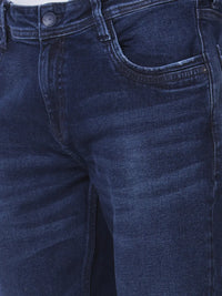 Spykar Men Dark Blue Cotton Slim Fit Narrow Length Clean Look Low Rise Jeans (Skinny)