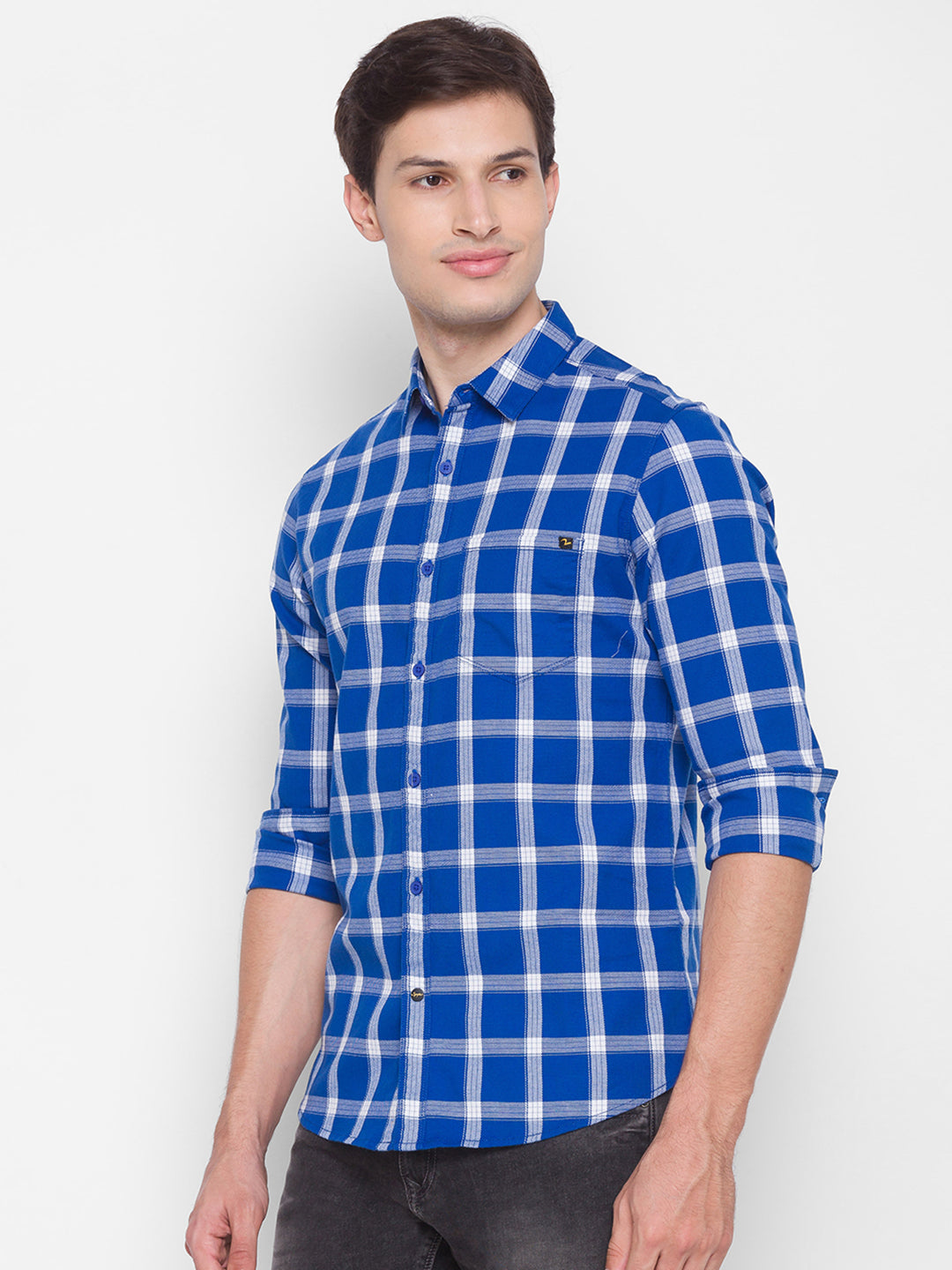 Spykar Slim Fit Blue Cotton Men Shirt