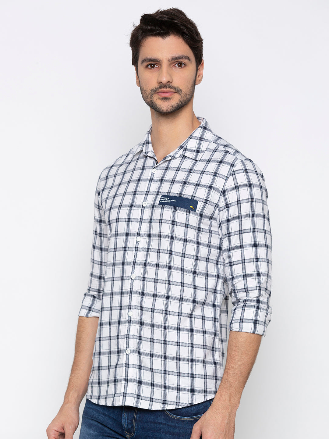 Spykar Men White Checked Slim Fit Casual Shirt