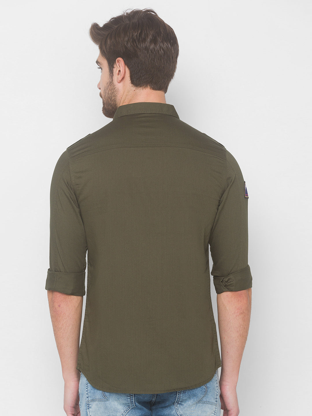 Spykar Men Olive Green Cotton Slim Fit Shirt