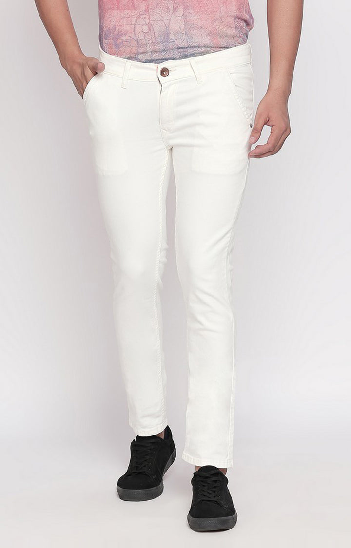 Spykar Men White Cotton Regular Fit Regular Length Jeans (Actif)