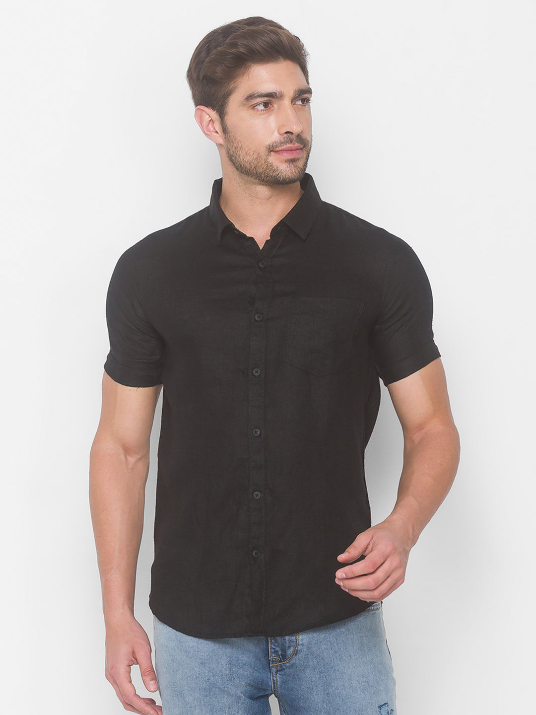 Spykar Men Black Cotton Shirts (Slim)