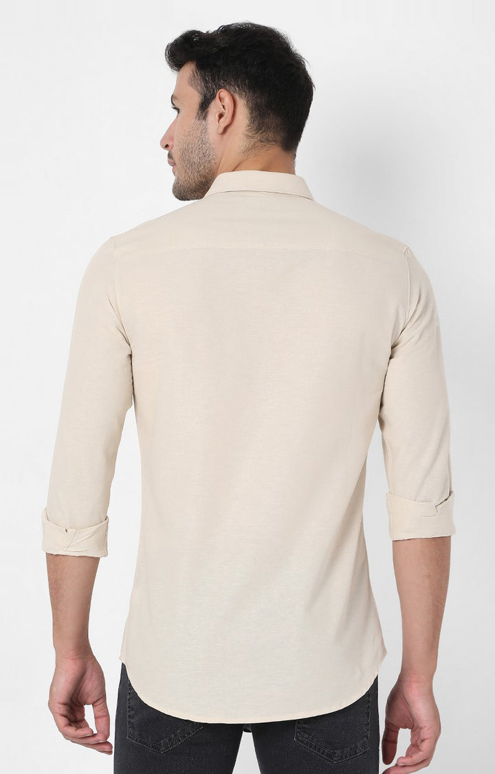 Spykar Beige Cotton Slim Fit Shirts For Men