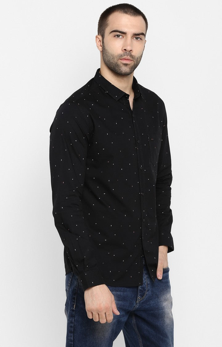 Spykar Men'S Black Cotton Printed Casual Shirts