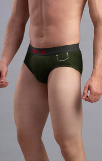 Olive Cotton Brief For Men Premium- Underjeans By Spykar