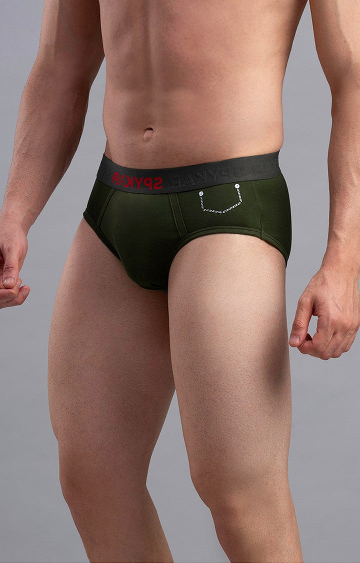 Olive Cotton Brief For Men Premium- Underjeans By Spykar