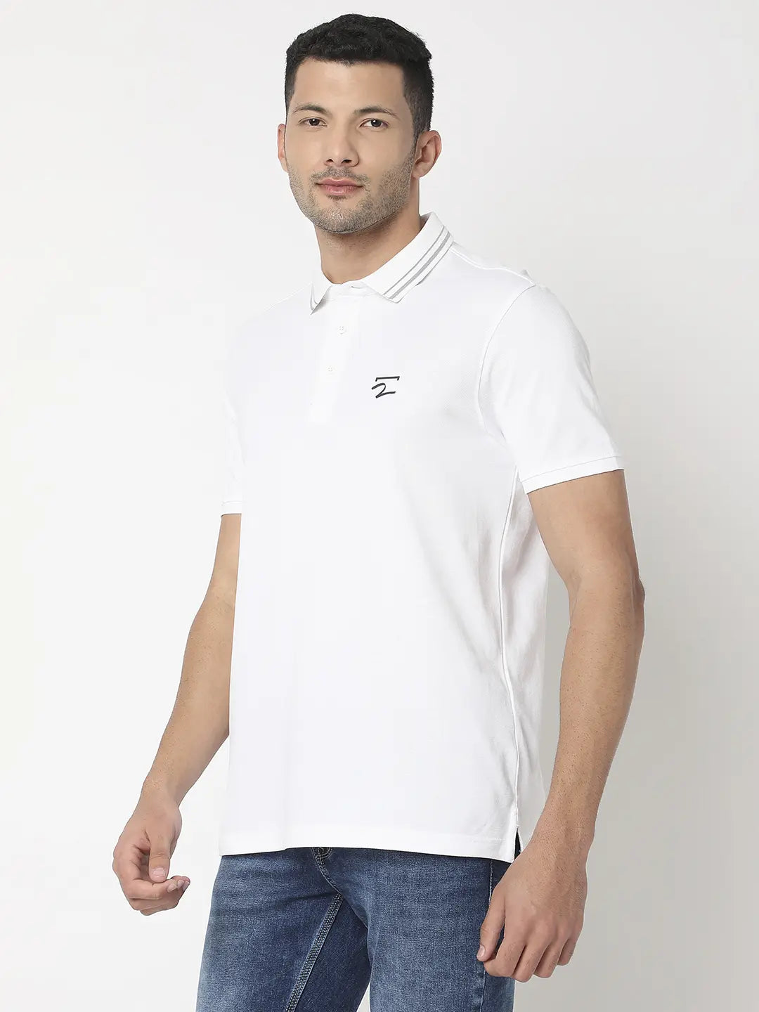 Spykar Men White Cotton Regular Fit Plain Polo Tshirt