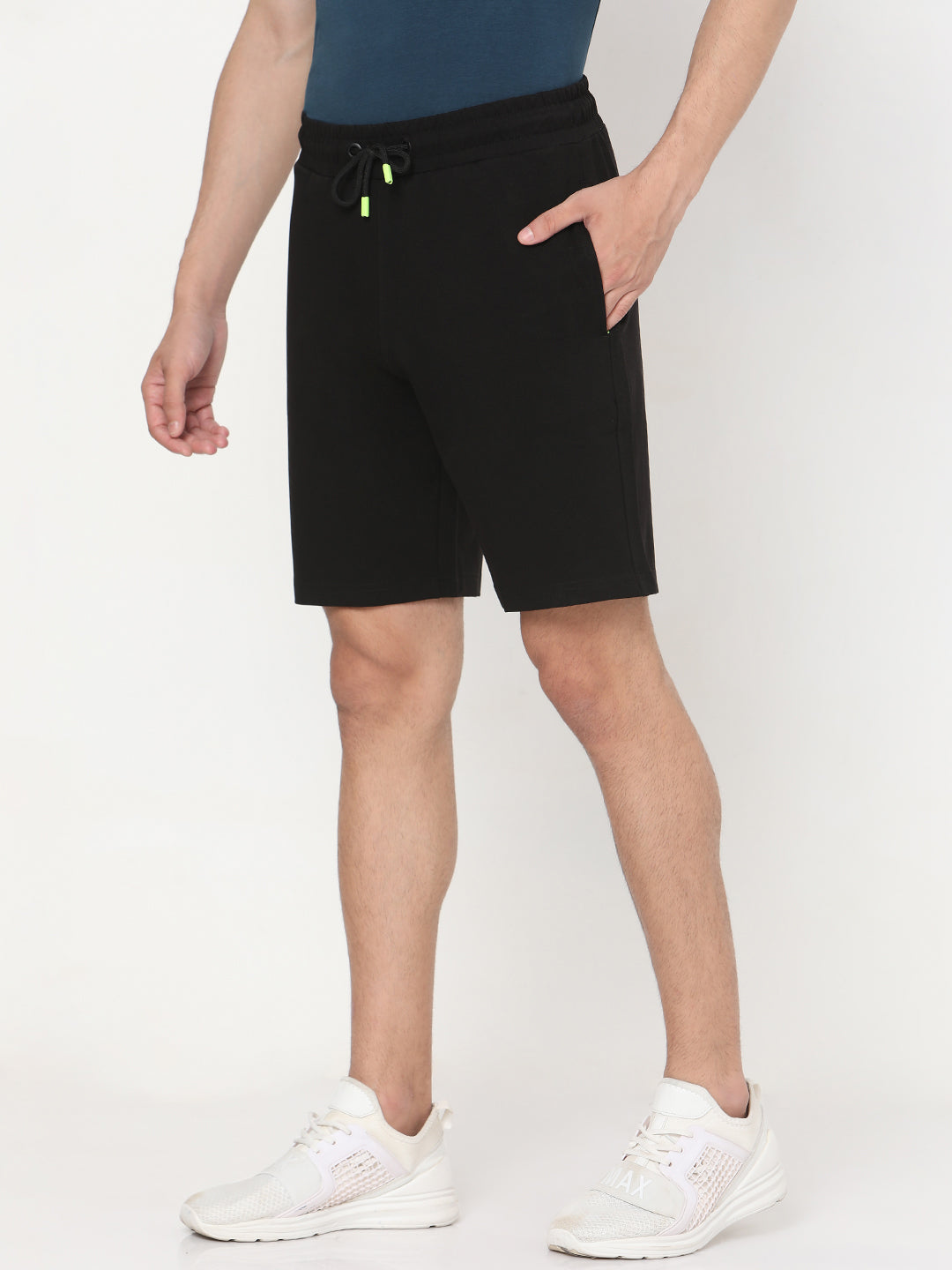 Spykar Men Black Cotton Slim Fit Mid Rise Shorts